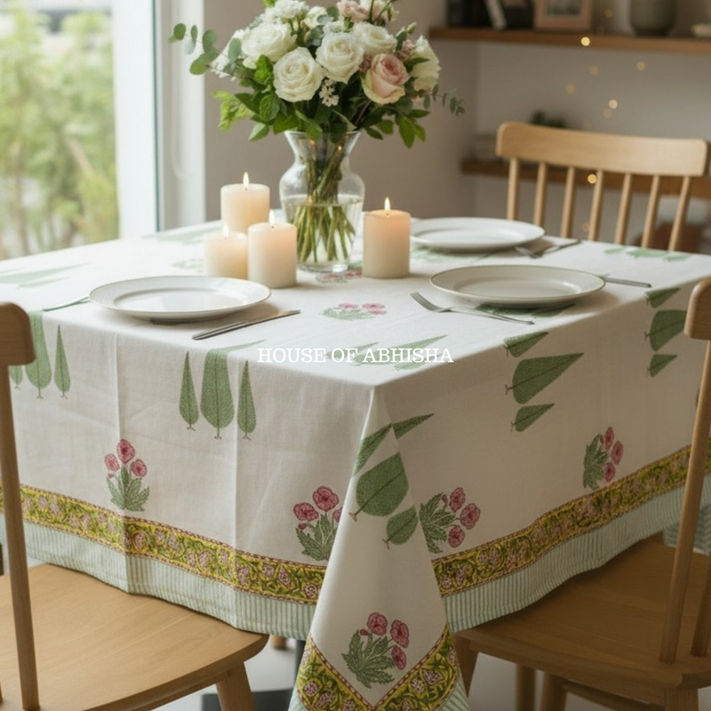 Mughal Buta Handblock Printed South Cotton Table Cover