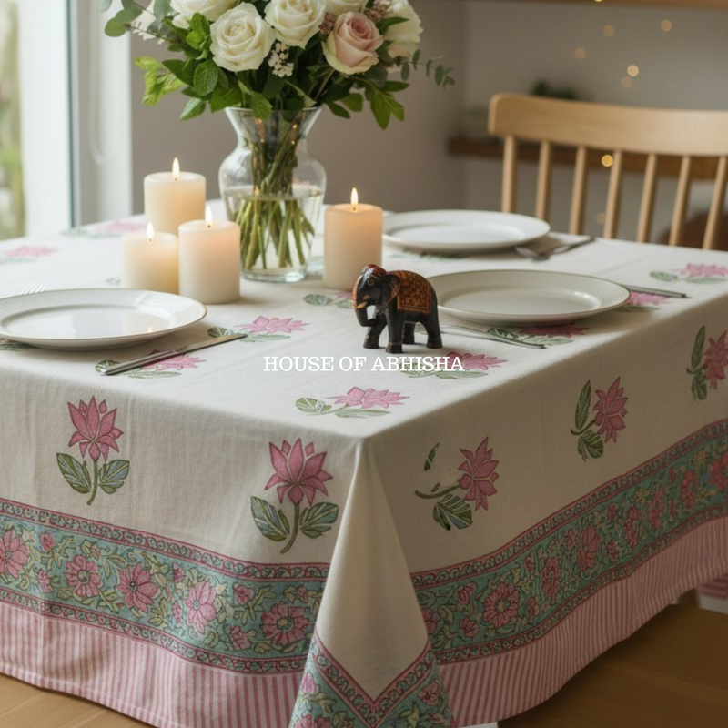 Fern & Petals Handblock Printed South Cotton Table Cover