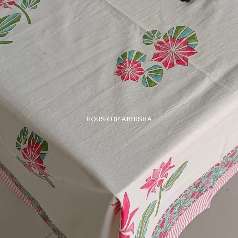Fern & Petals Handblock Printed South Cotton Table Cover