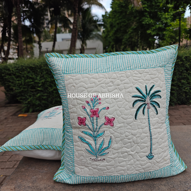 Royal Palm Quilted Cushion Covers — Set of 2