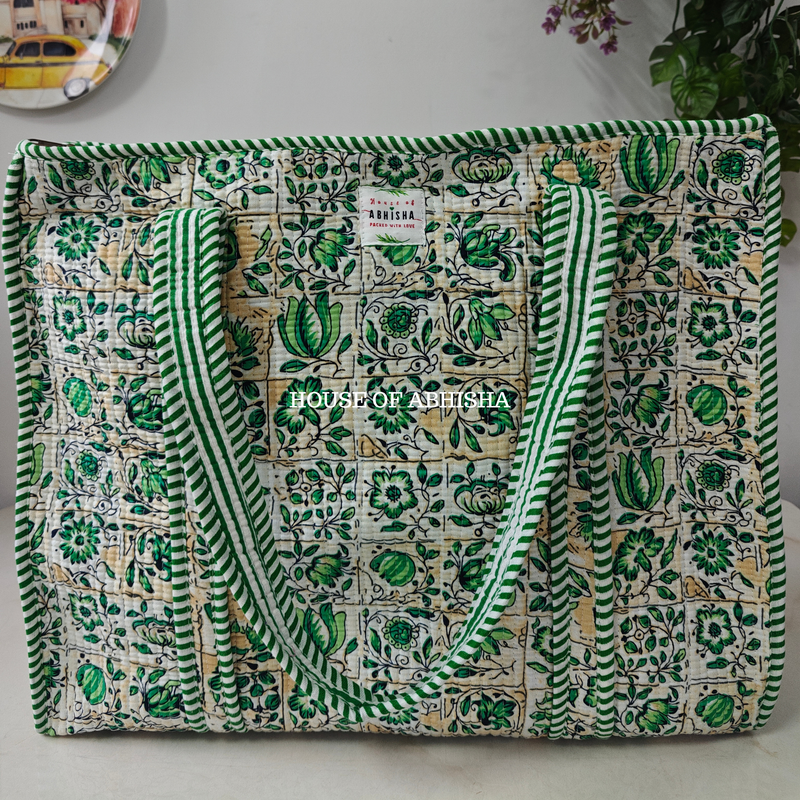 Peony Quilted Cotton Tote Bag