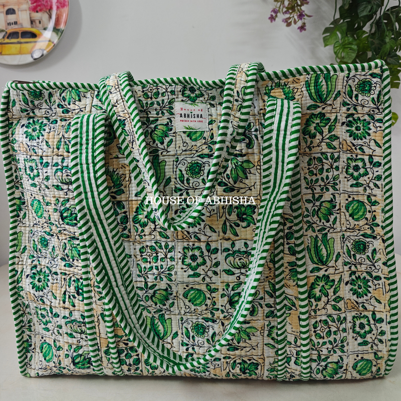 Peony Quilted Cotton Tote Bag