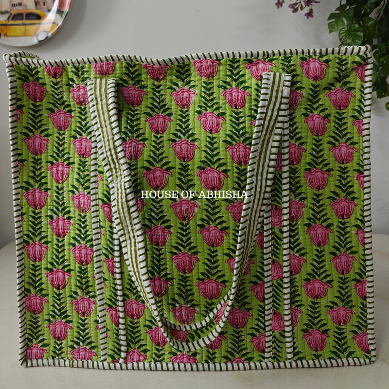 Mogra Quilted Cotton Tote Bag