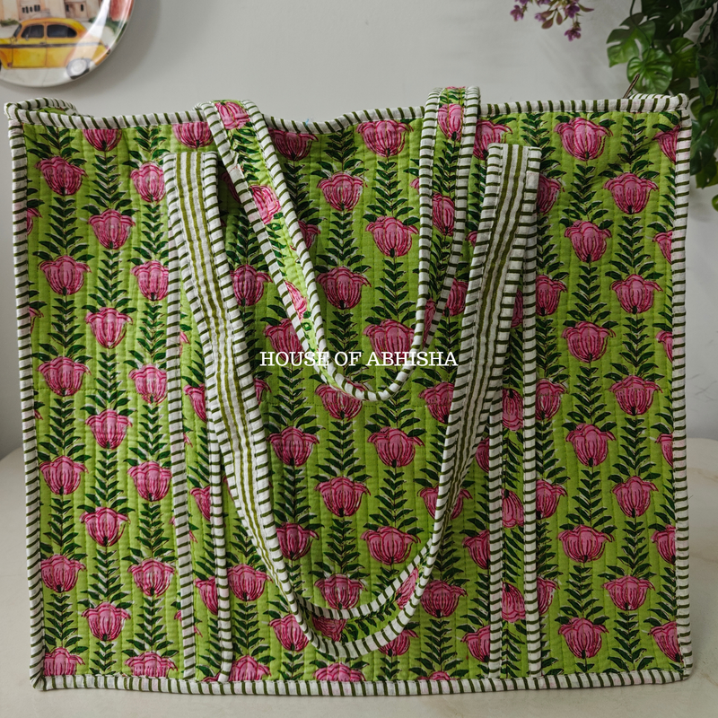 Mogra Quilted Cotton Tote Bag
