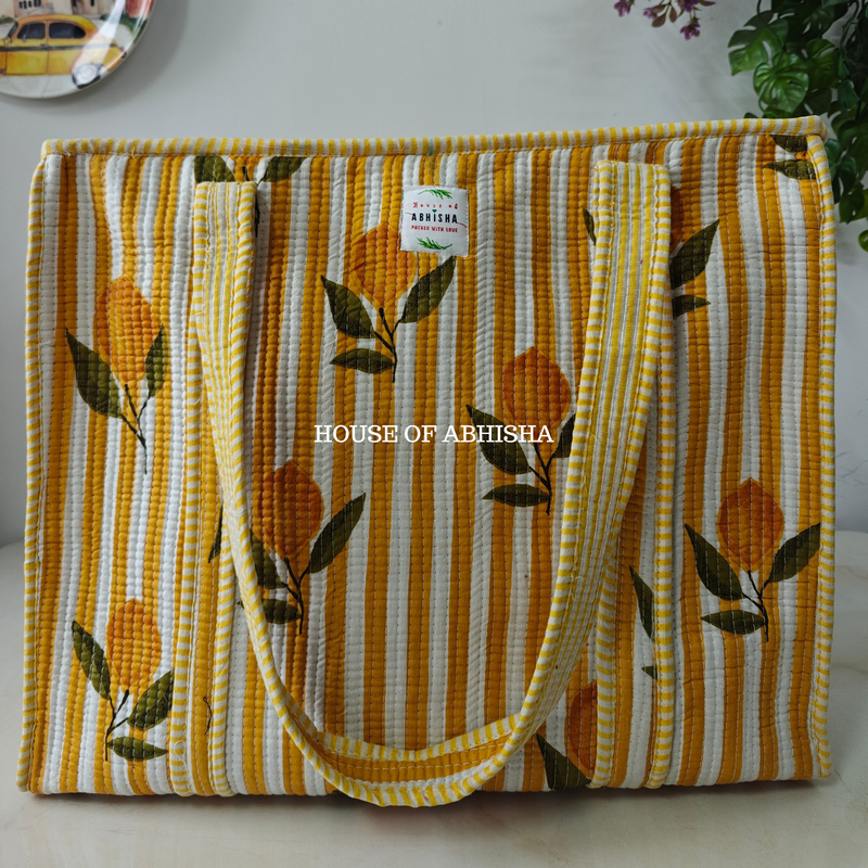 Lemon Rush Quilted Cotton Tote Bag