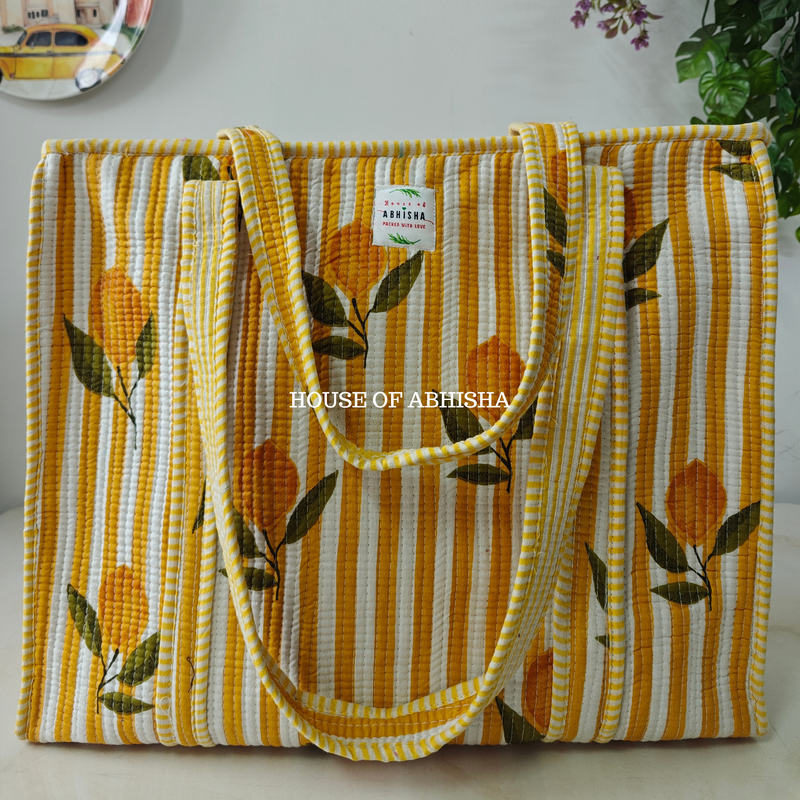 Lemon Rush Quilted Cotton Tote Bag