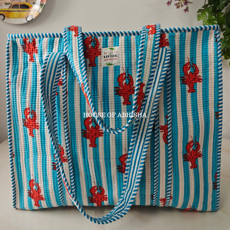 Lobster World Quilted Cotton Tote Bag