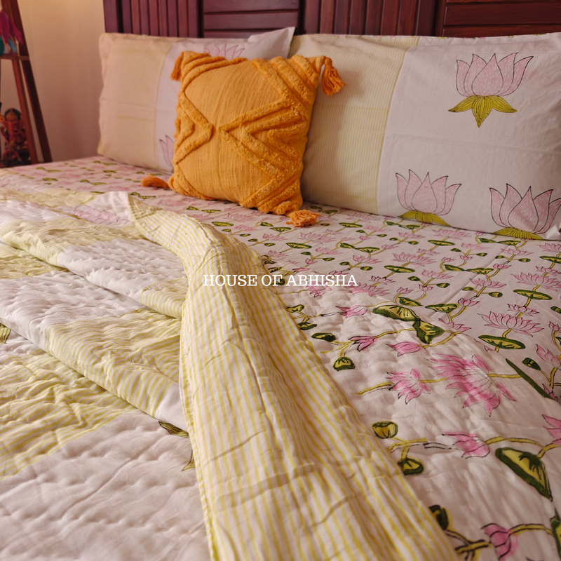 The Grove Handblock Bedsheet + Quilt Combo Set
