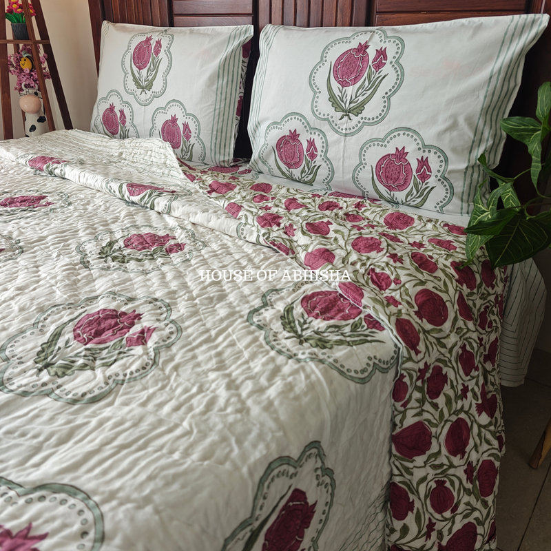 Gulshan Handblock Bedsheet + Quilt Combo Set