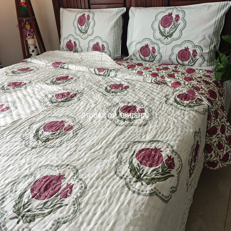 Gulshan Handblock Bedsheet + Quilt Combo Set