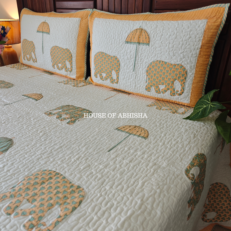 Royal Hathi Quilted Cotton Reversible Bedcover