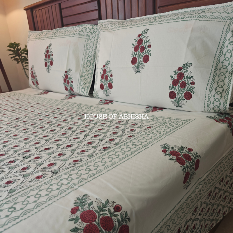 Gharana Hand Block Premium Bedsheet Set