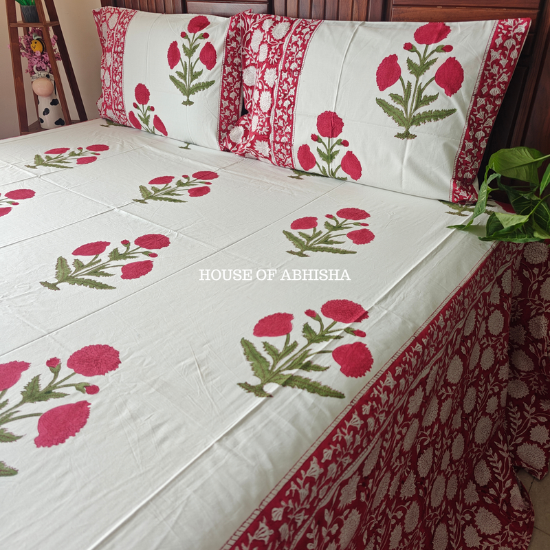 Gul-e-Bahar Hand Block Premium Bedsheet Set