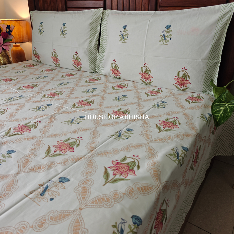 Hidden Garden Hand Block Premium Bedsheet Set