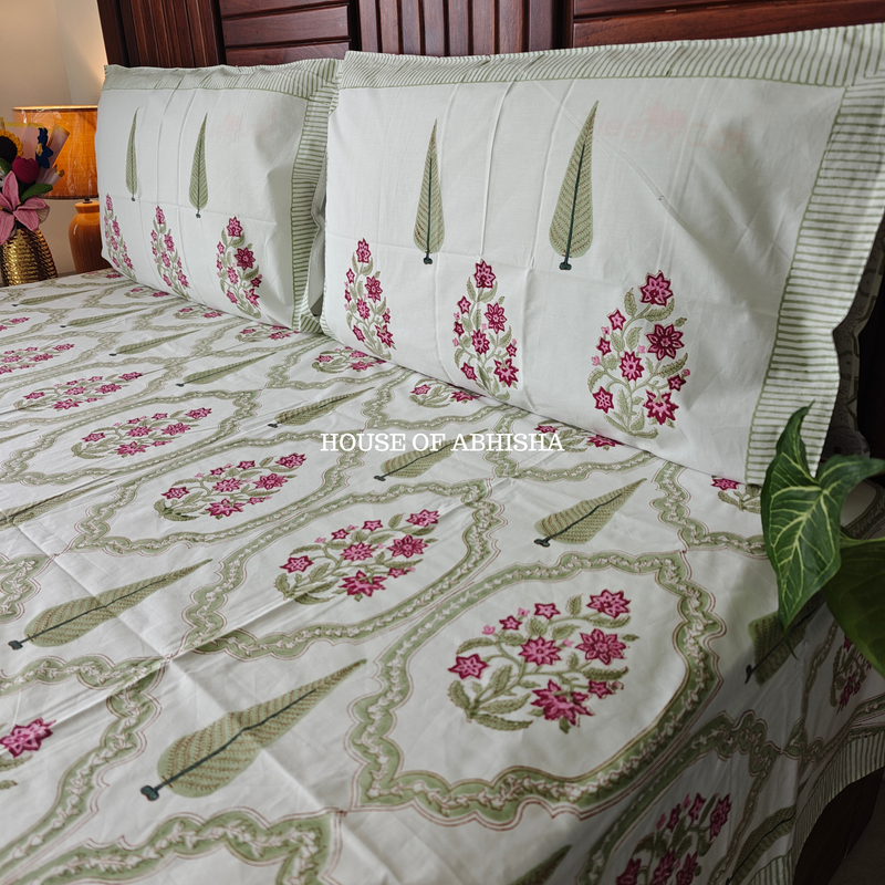 Garden Reverie Hand Block Premium Bedsheet Set