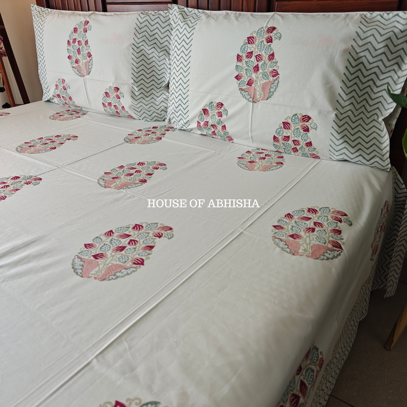 The Paisley Hand Block Premium Bedsheet Set