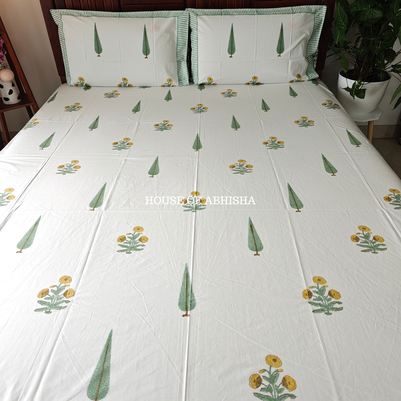 Basant Hand Block Premium Bedsheet Set