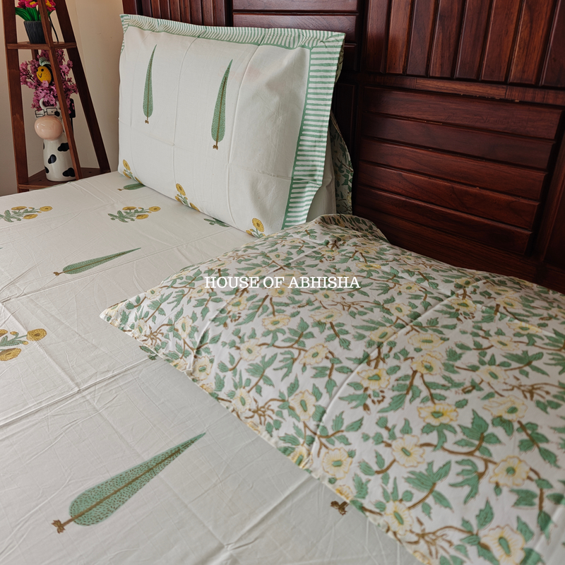 Basant Hand Block Premium Bedsheet Set