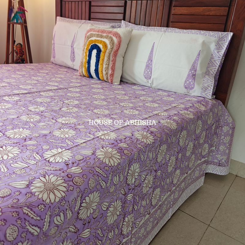 English Lavender Hand Block Premium Bedsheet Set