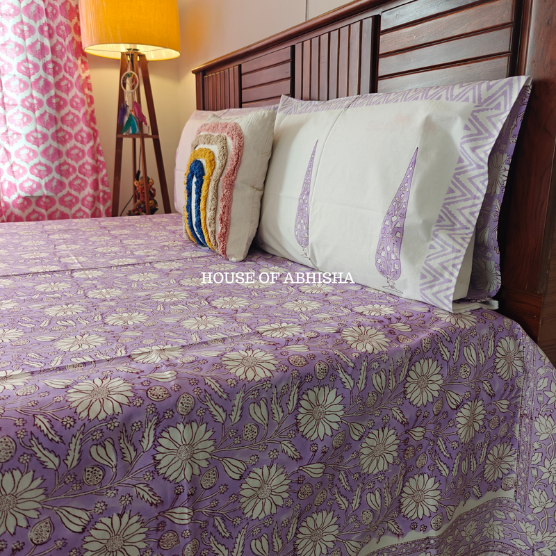 English Lavender Hand Block Premium Bedsheet Set