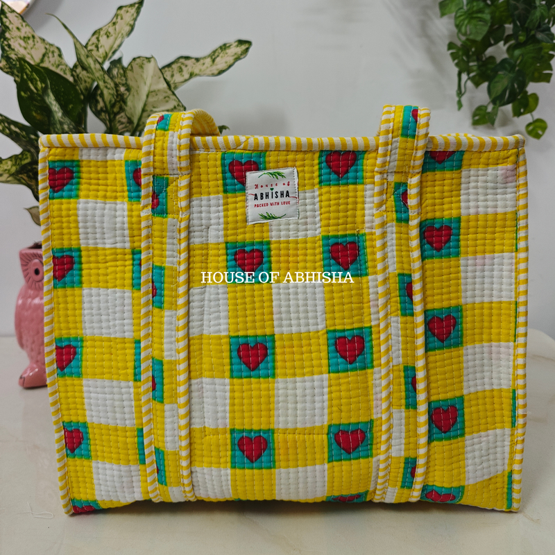 Yellow Blush Quilted Cotton Tote Bag