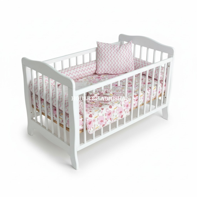 Pink Hathi Hand Block Printed Baby Bedding Set