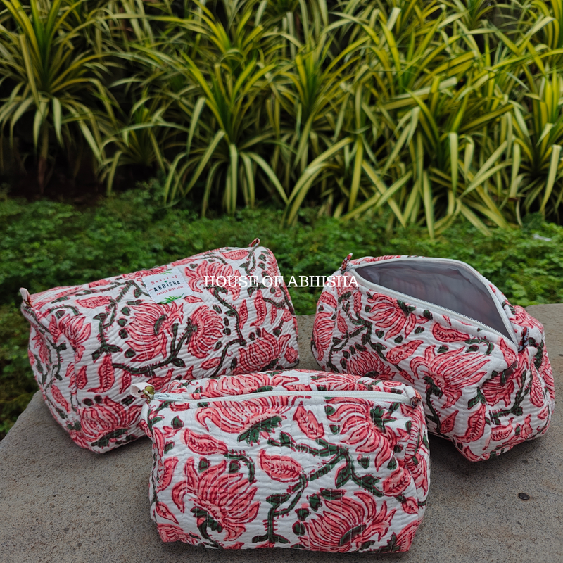 Phool Trio Quilted Utility Pouches - Set of 3