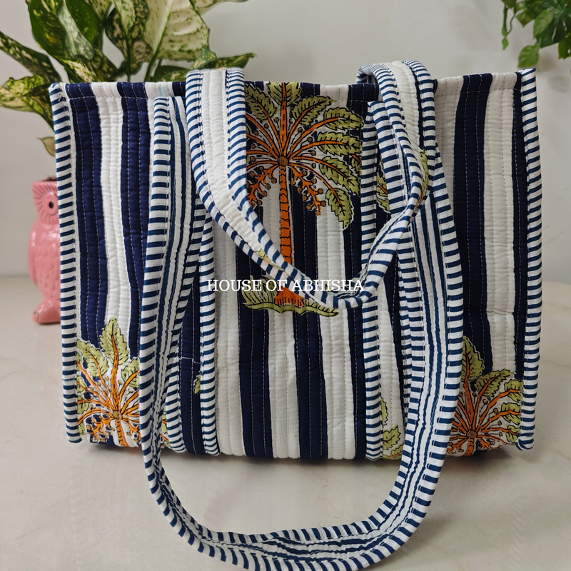 Tropical Palm Mini Quilted Cotton Tote Bag
