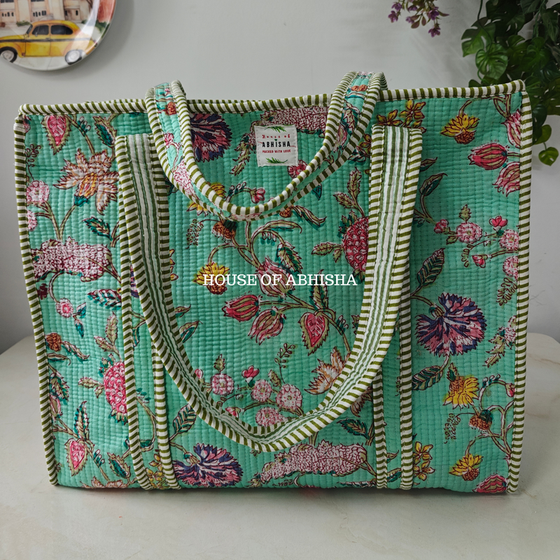 Bougainvillea Quilted Cotton Tote Bag
