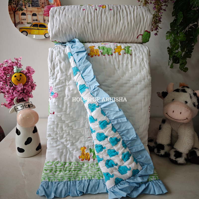 Cuddle Cove Handblock Printed Mulmul Kids Quilt