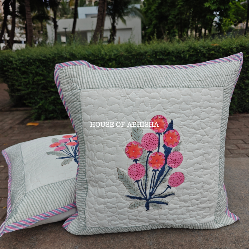 Royal Bouquet Quilted Cushion Covers — Set of 2