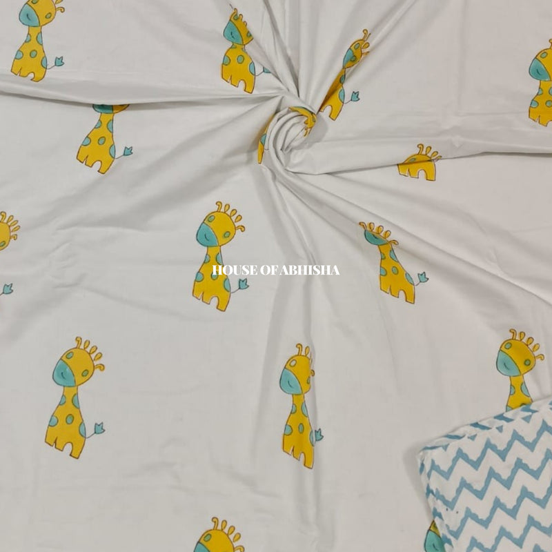 Giraffe Handblock Printed Mulmul Kids Dohar / AC Blanket