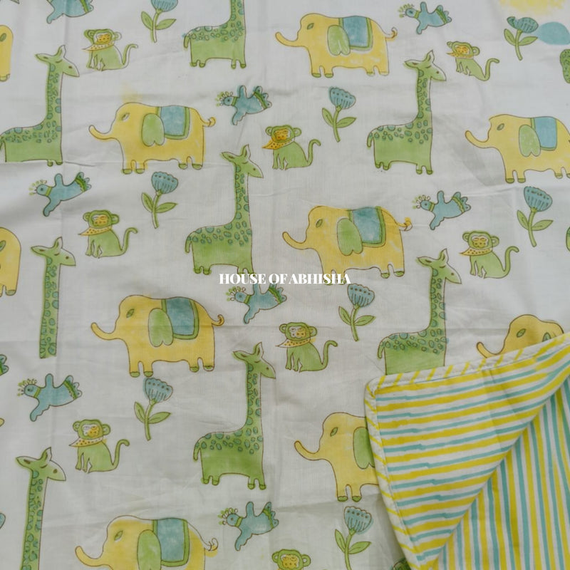 Jolly Jungle Handblock Printed Mulmul Kids Dohar / AC Blanket