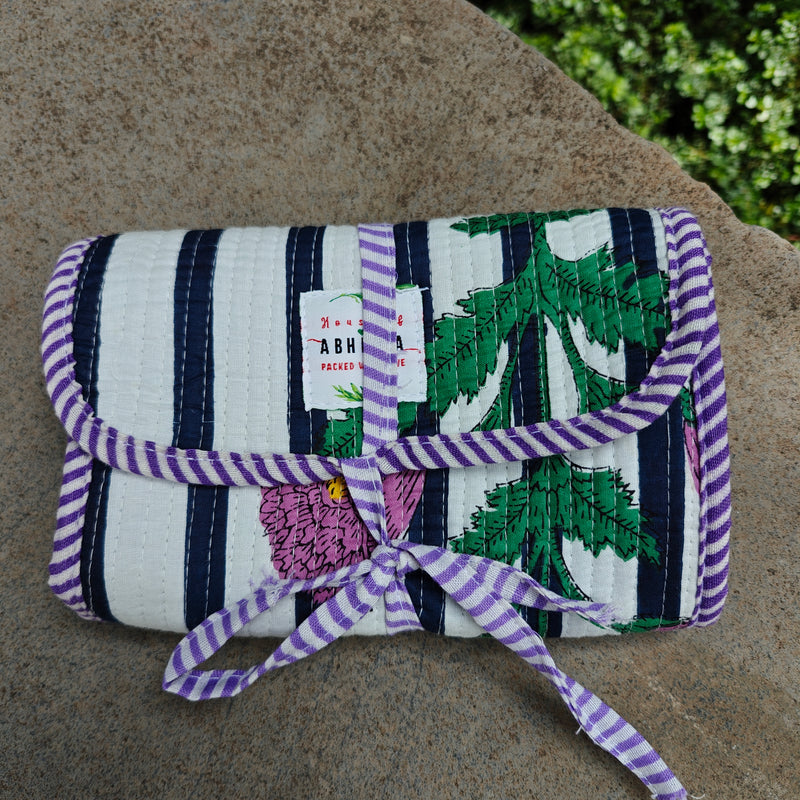 Marigold Handblock Printed Quilted Roll-Up Pouch