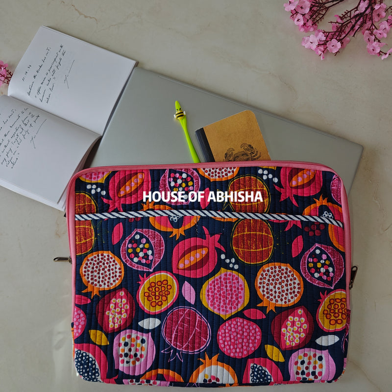 Pomegranate Handblock Printed Quilted Laptop Sleeve