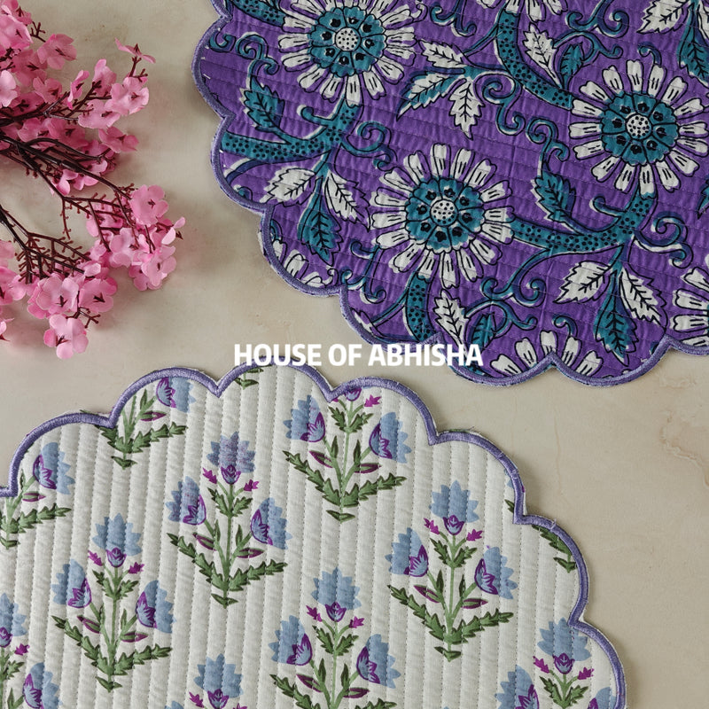 Aprajita Handblock Printed Quilted Scalloped Table Mats – Set of 6