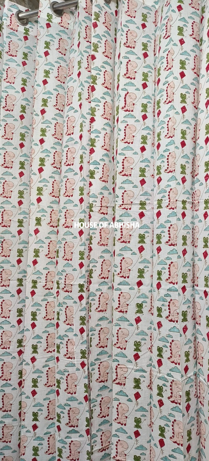 Dino Tales Handblock Printed Cotton Curtains