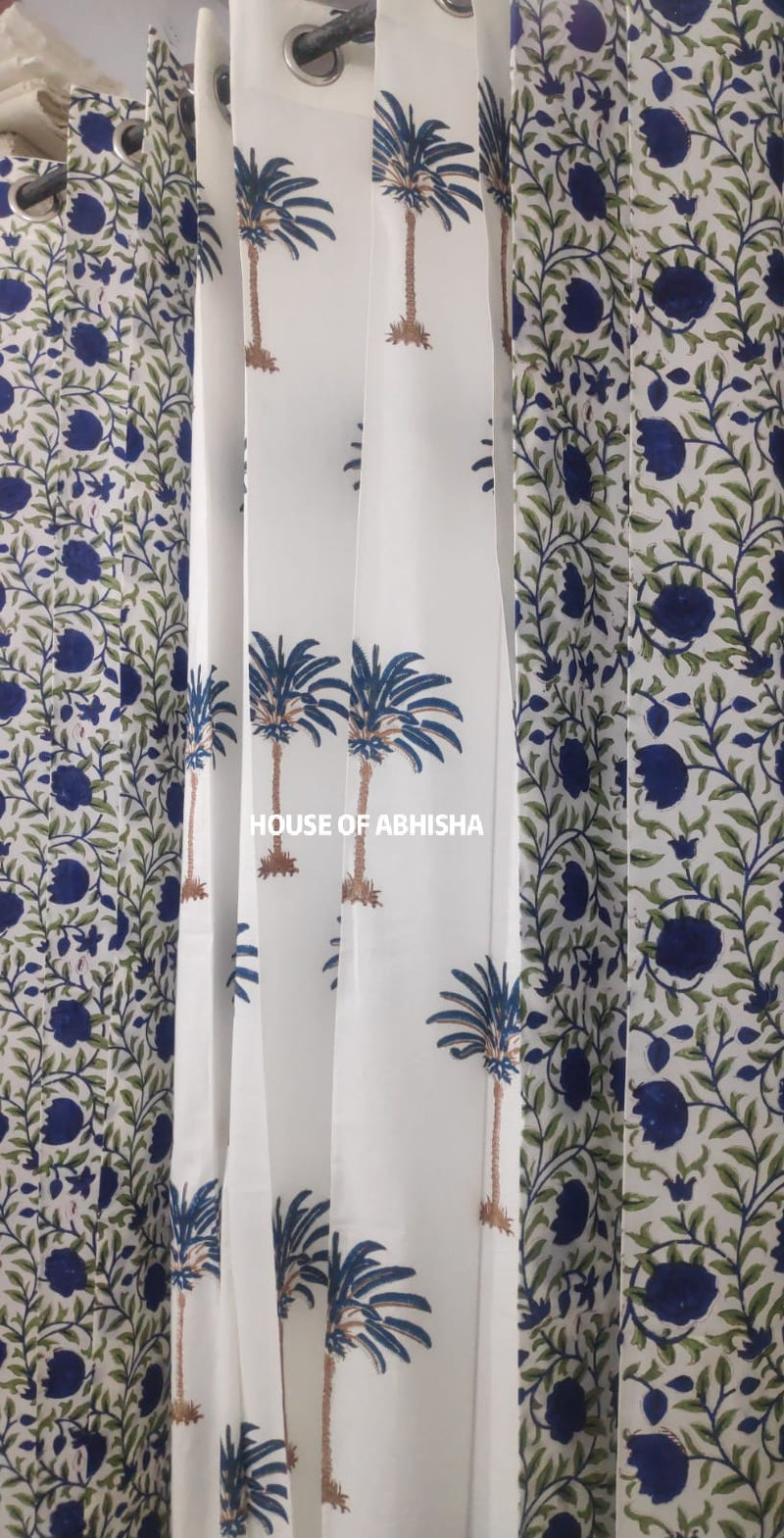 Royal Palm Handblock Printed Cotton Curtains