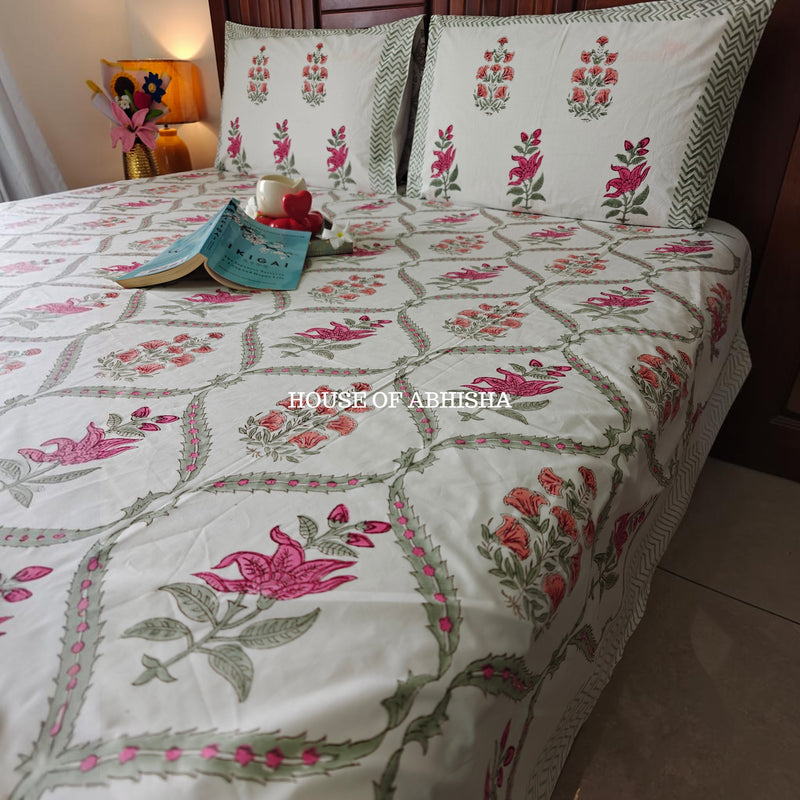 Rani Bagh Handblock Premium Cotton Bedsheet Set