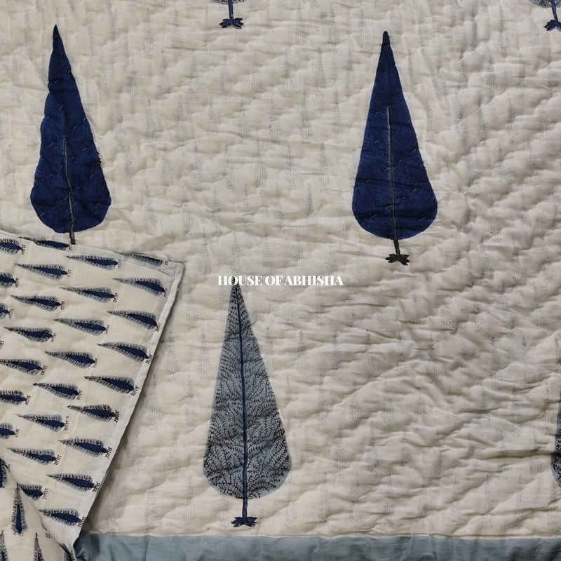 Blue Cyprus Reversible Organic Mulmul Cotton Quilt – Set of 2