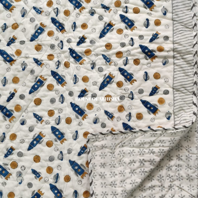 Galaxy Land Handblock Printed Mulmul Kids Quilt