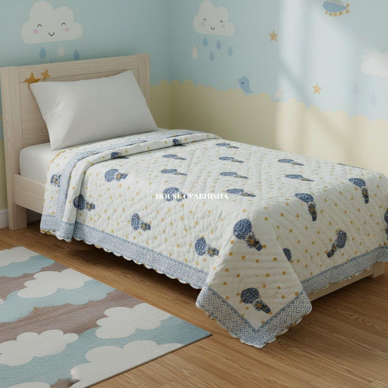 Dreamy Dots Handblock Printed Mulmul Kids Quilt