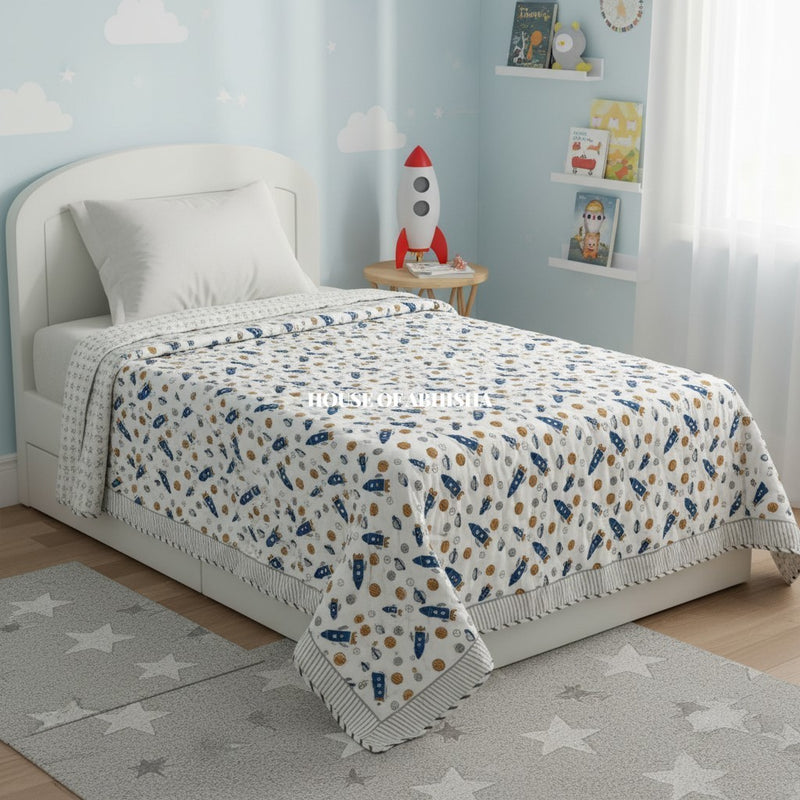 Galaxy Land Handblock Printed Mulmul Kids Quilt
