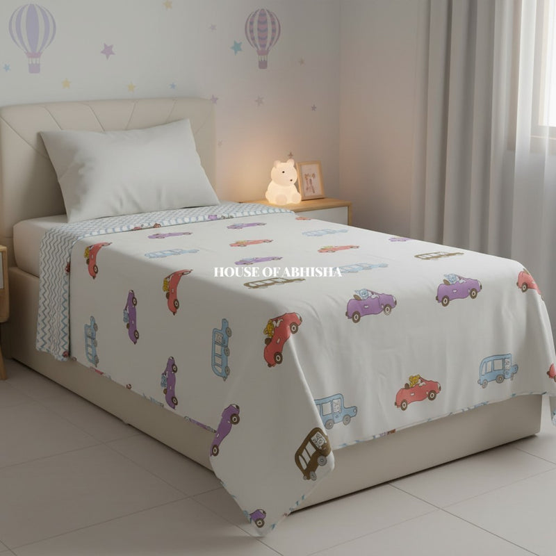 Cars Handblock Printed Mulmul Kids Dohar / AC Blanket