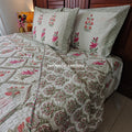Rani Bagh Handblock Bedsheet + Quilted Bedcover Combo Set