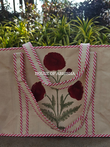 Red Marigold Canvas Cotton Tote Bag
