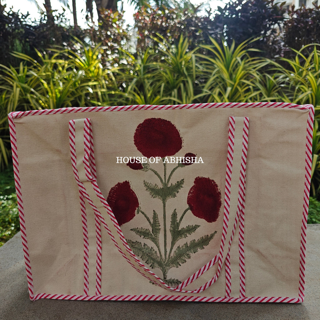 Red Marigold Canvas Cotton Tote Bag