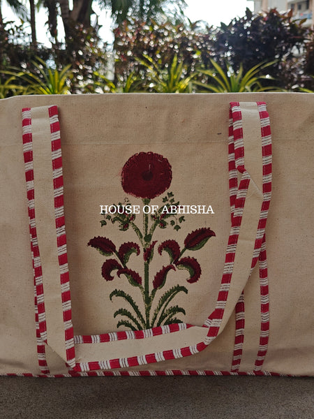 Red Poppy Canvas Cotton Tote Bag