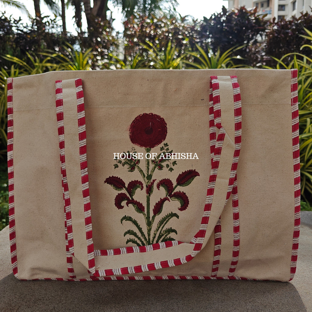Red Poppy Canvas Cotton Tote Bag