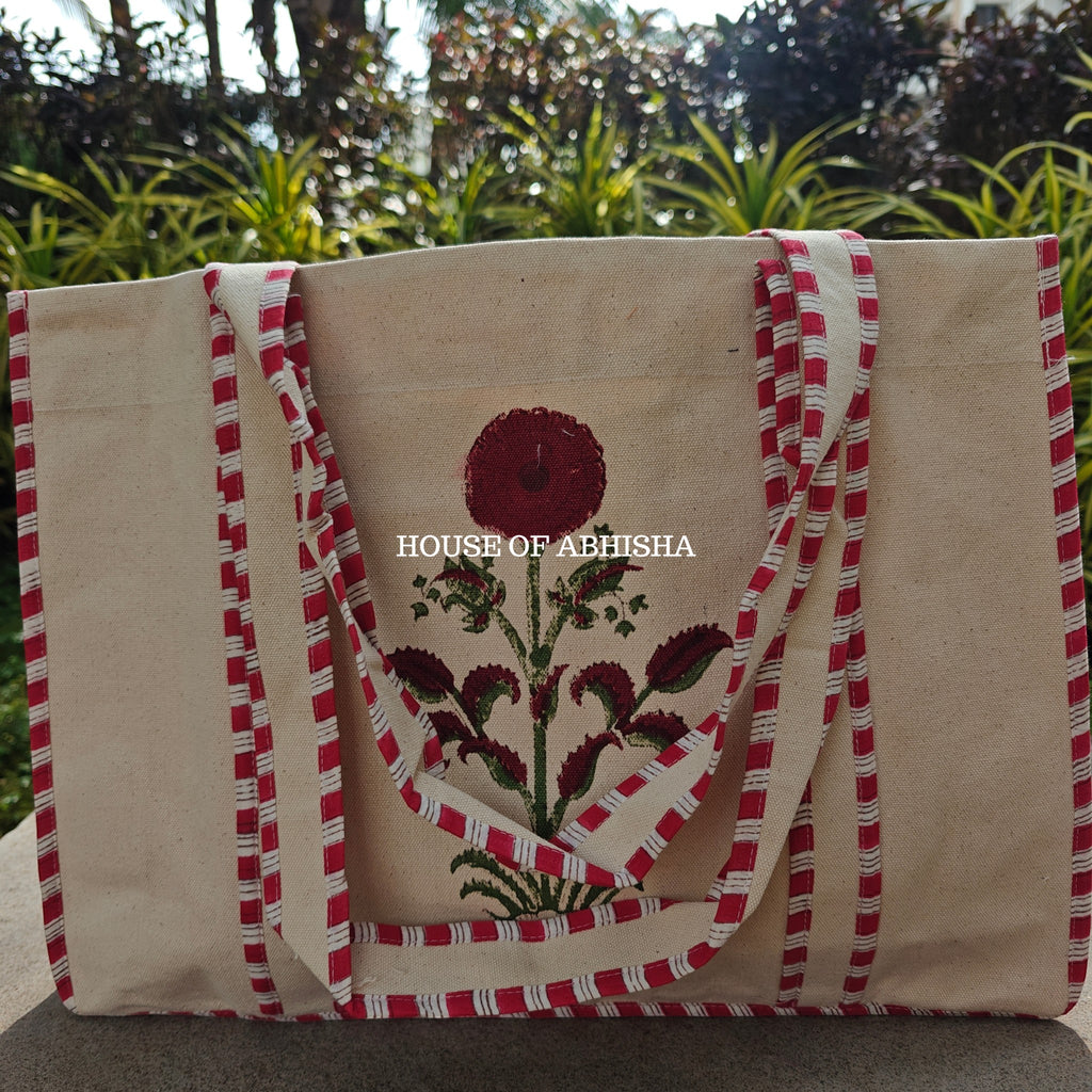 Red Poppy Canvas Cotton Tote Bag